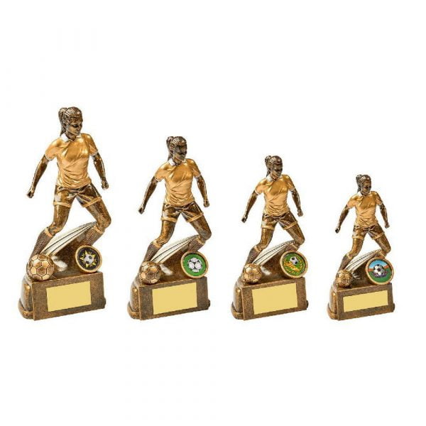 Antique Gold Female Footballer Resin