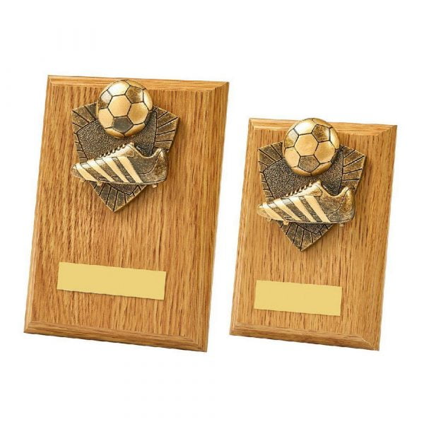 Light Oak Boot/Ball Wood Plaque Trophy