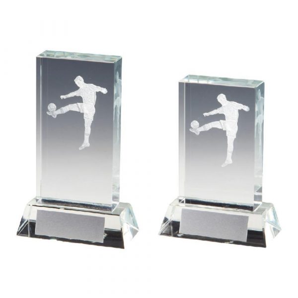 Crystal Upright Mens Football Award with 3D Image inside