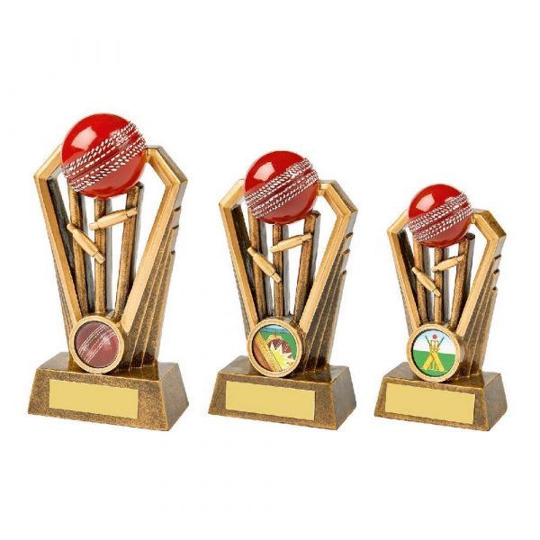 Antique Gold Cricket Wickets Award with Red Ball