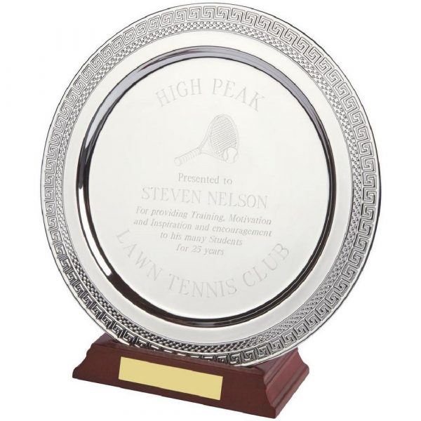 Silver Salver Award on Wood Stand