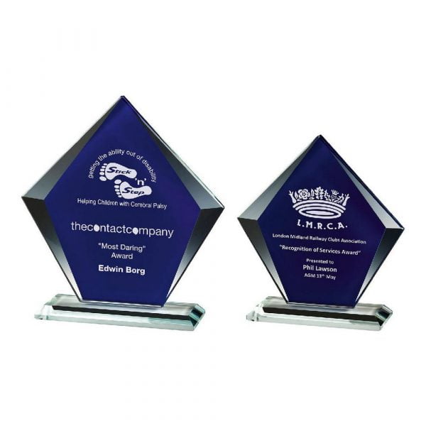 Clear/Blue Glass Diamond Stand Award