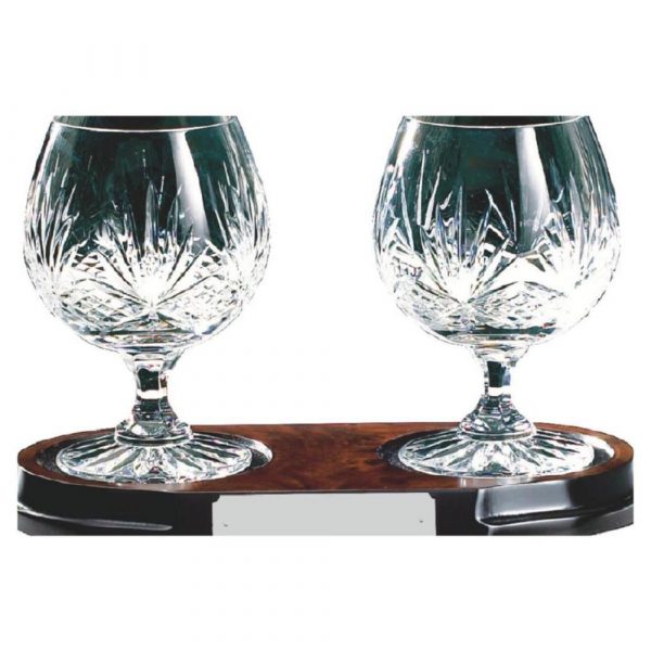 Pair of Cut Crystal Brandy Glasses on Burle Wood Stand