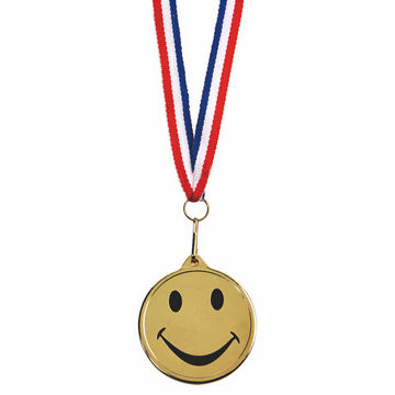 Happy Medal on Red/White Blue Ribbon