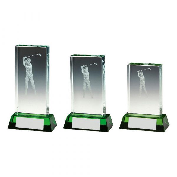 Male Golf Jade Glass Block with Green Base