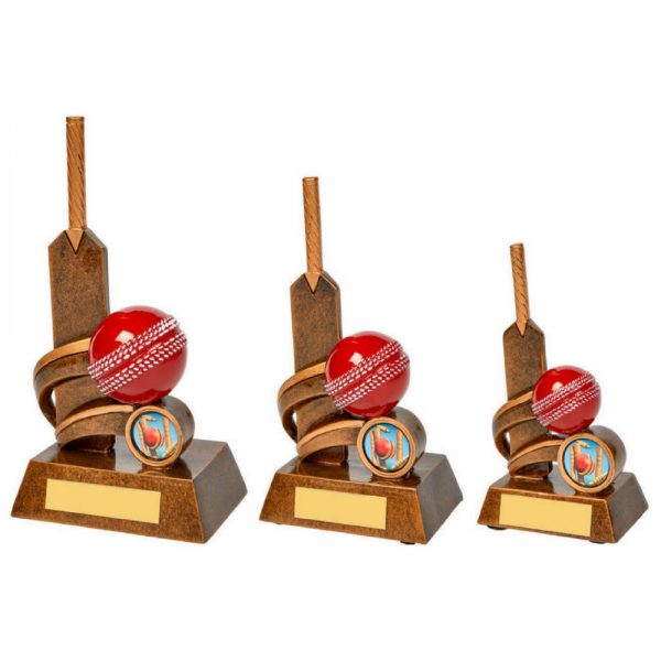 Resin Cricket Bat Trophy with Red Ball