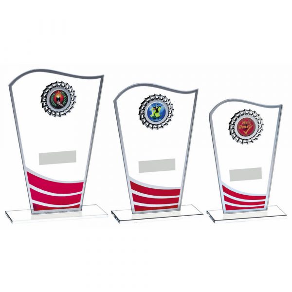 Glass Award with Red Waves and Silver Trim