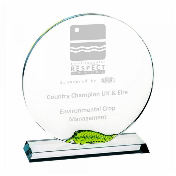 Clear Glass Award with Green Leaf