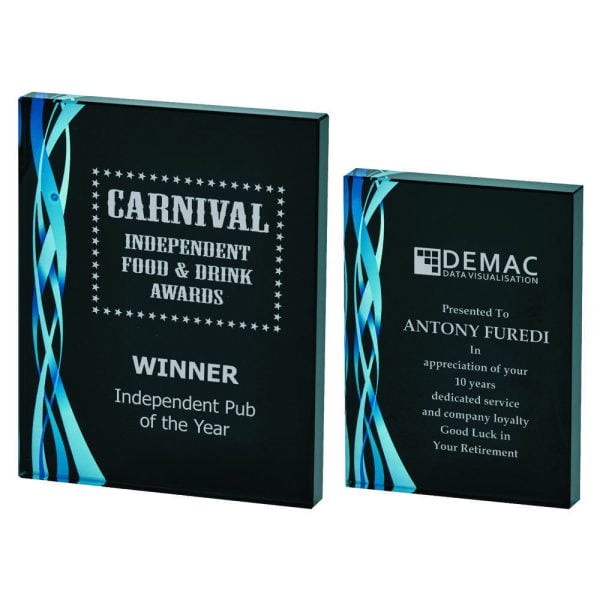 Rectangular Blue Glass Award - Black Background - Thickness 20mm