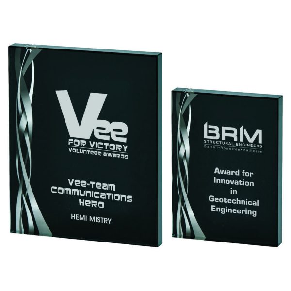 Rectangular Silver Glass Award - Black Background - Thickness 20mm