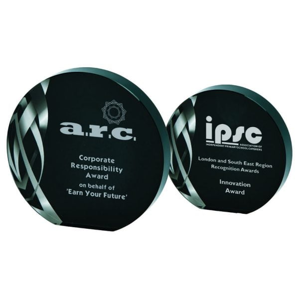 Circular Silver Glass Award - Black Background