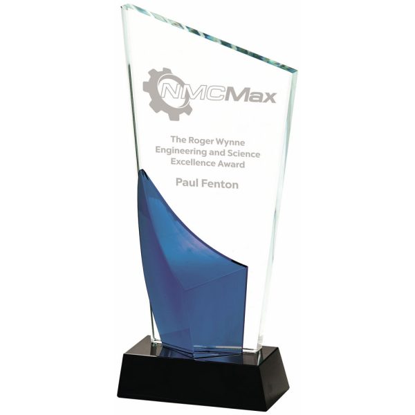 Clear Blue Glass Award with Black Base