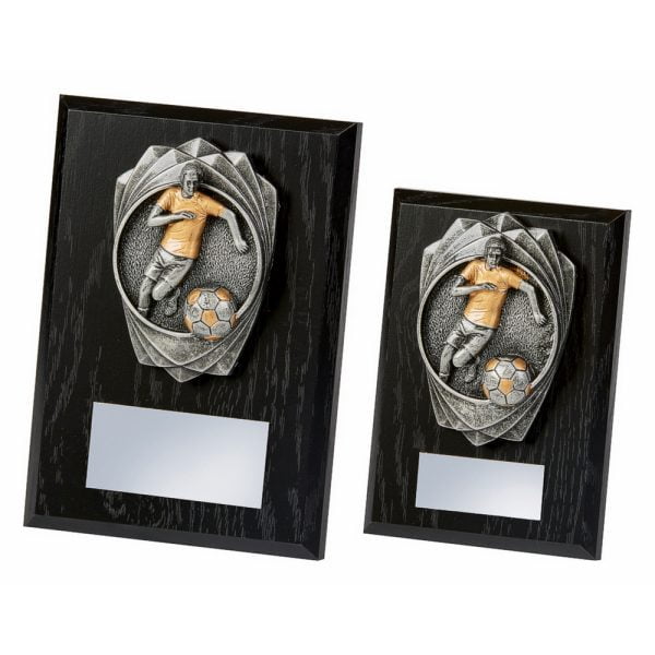 Antique Silver Male Footballer, Black Wood Award