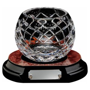 24% Lead Crystal Bowl with Panel on Wood Base
