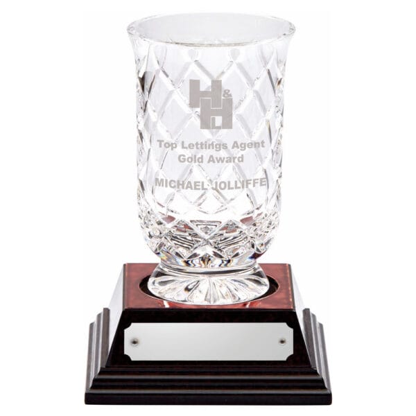 24% Lead Crystal Vase with Panel on Wood Base