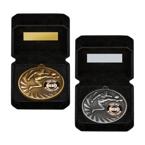 Gold Male Football Medal in Case