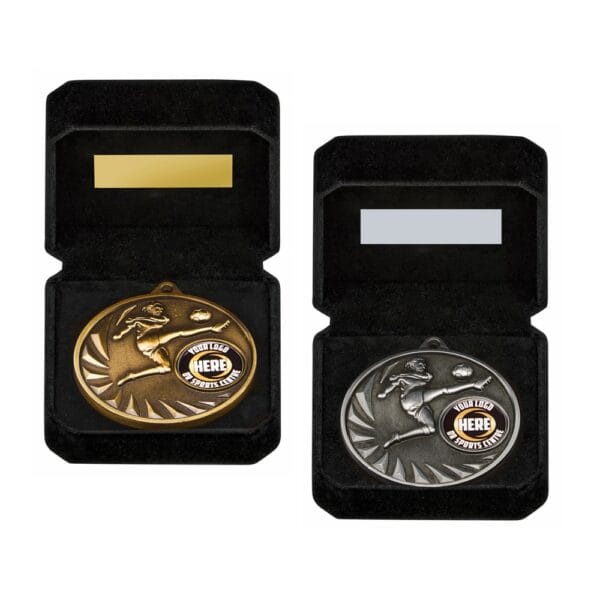 Gold Female Football Medal in Case