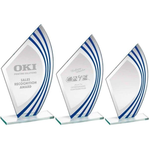 JADE GLASS SAIL PLAQUE WITH BLUE/SILV HIGHLIGHTS (4mm THICK)