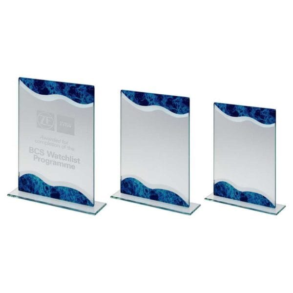 JADE GLASS RECTANGLE PLAQUE WITH SILVER/BLUE MARBLE DETAIL (4mm THICK)