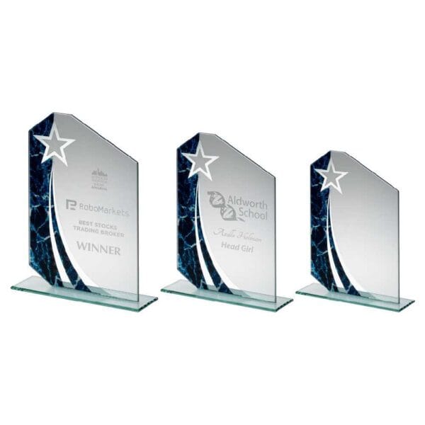 JADE GLASS PLAQUE WITH BLUE/BLACK MARBLE DESIGN (4mm THICK)