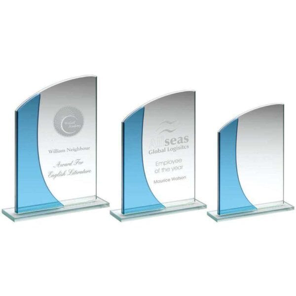 JADE/BLUE GLASS RECTANGLE PLAQUE WITH CURVED TOP (4mm THICK)