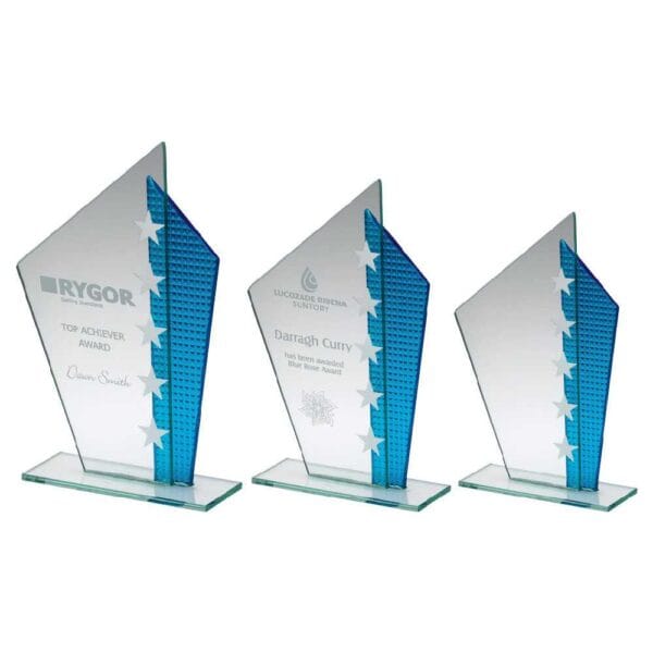 JADE GLASS PLAQUE WITH BLUE SHARD & SILVER STARS (4mm THICK)