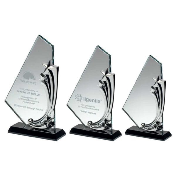 CLEAR/BLK GLASS PLAQUE WITH METAL STARS (10mm THICK)