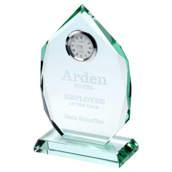JADE GLASS DIAMOND PLAQUE WITH CLOCK (15mm THICK)