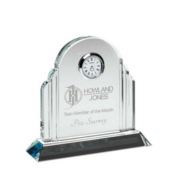 CLEAR GLASS ARCHED CLOCK (20mm THICK)