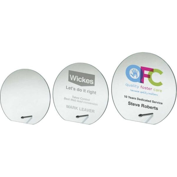 JADE GLASS ROUND PLAQUE WITH METAL STAND (4mm THICK)