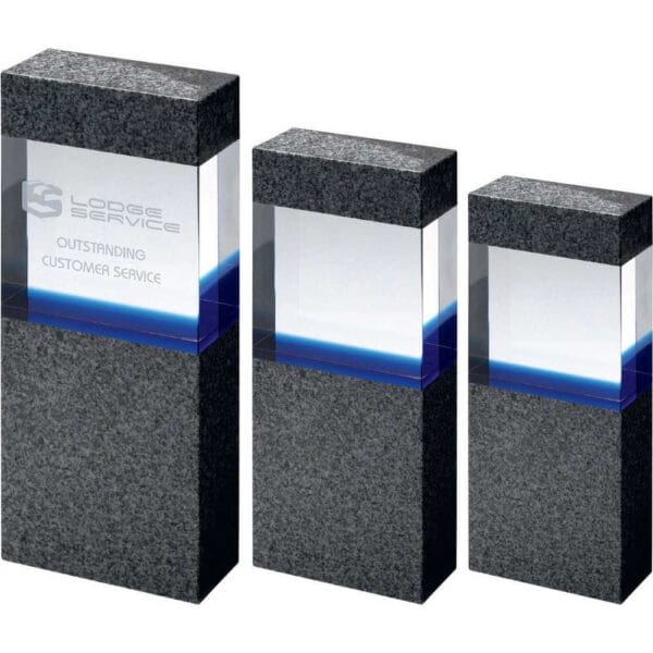 CLEAR/BLUE GLASS WITHIN GREY MARBLE COLUMN (35mm THICK X 80mm WIDE)