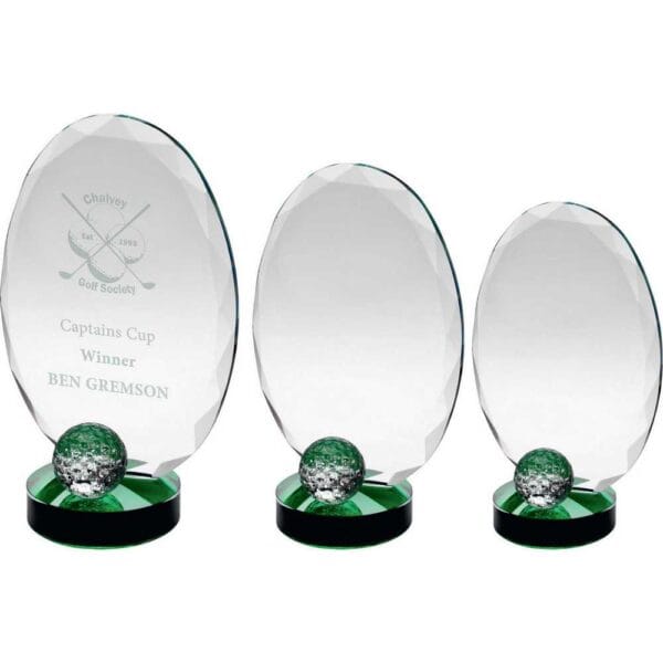 CLEAR GLASS OVAL AND GOLF BALL WITH GREEN HIGHLIGHTS (10mm THICK)