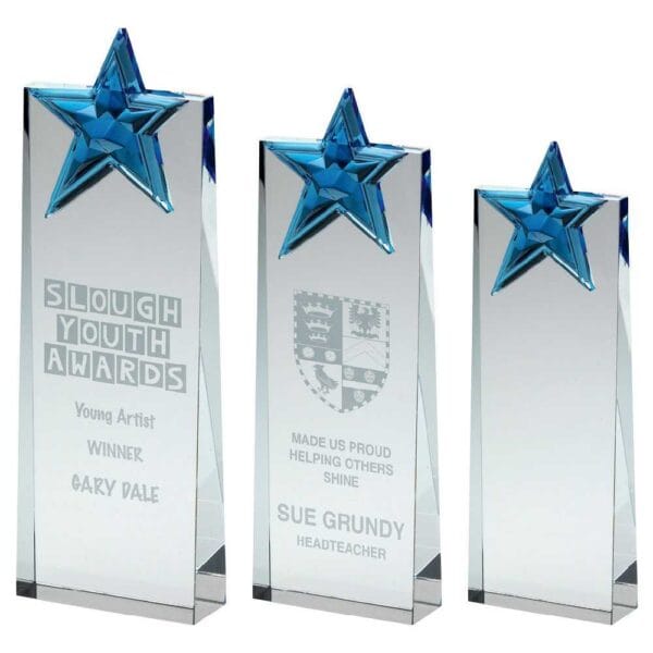 CLEAR GLASS WEDGE WITH BLUE GLASS STAR
