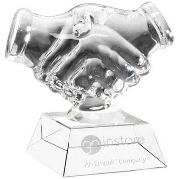 CLEAR GLASS 'HANDSHAKE' ON BASE