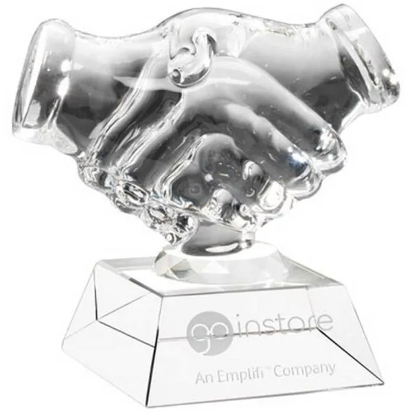 CLEAR GLASS 'HANDSHAKE' ON BASE