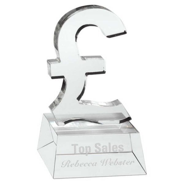CLEAR GLASS 'POUND SIGN' ON BASE