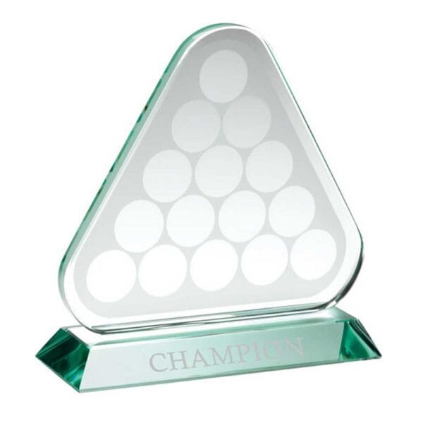 JADE GLASS TRIANGLE PLAQUE WITH POOL/SNOOKER BALLS (10mm THICK)