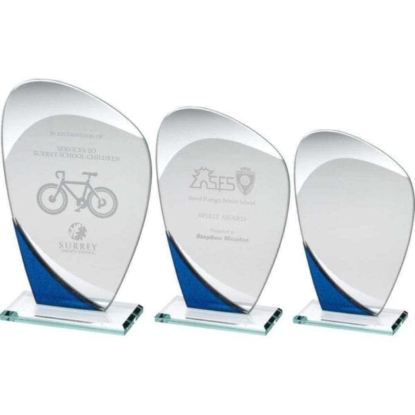 JADE GLASS CURVED PLAQUE WITH BLUE/SILVER DETAIL (4mm THICK)