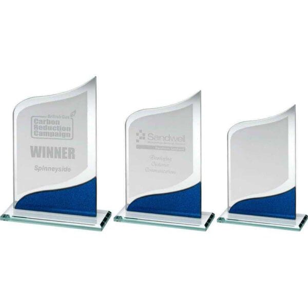 JADE GLASS POINTED PLAQUE WITH BLUE/SILVER DETAIL (4mm THICK)