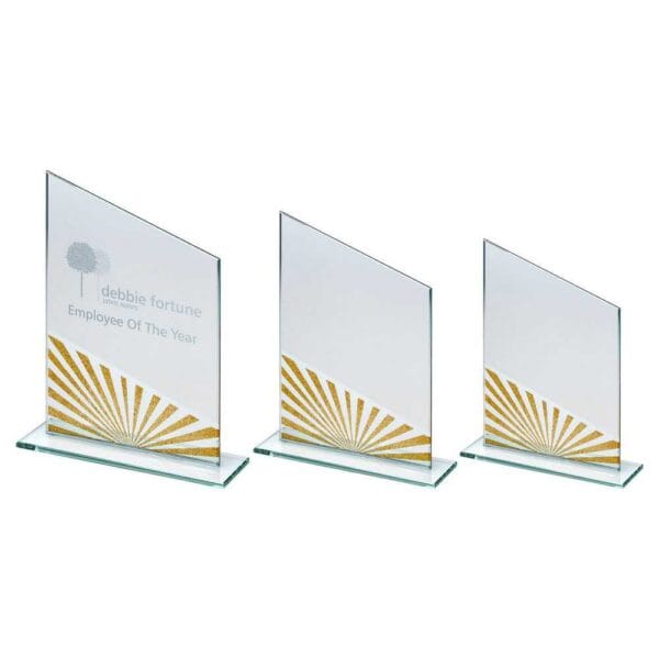 JADE GLASS ANGLED PLAQUE WITH GOLD/SILVER GLITTER DETAIL (4mm THICK)