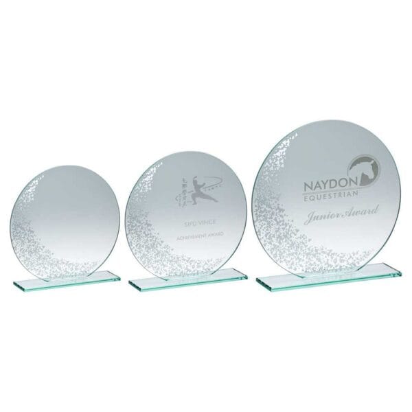 JADE GLASS ROUND PLAQUE WITH SILV DETAIL (4mm THICK)