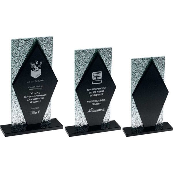 BLACK GLASS DIAMOND AND BASE WITH CLEAR FROSTED BACKDROP